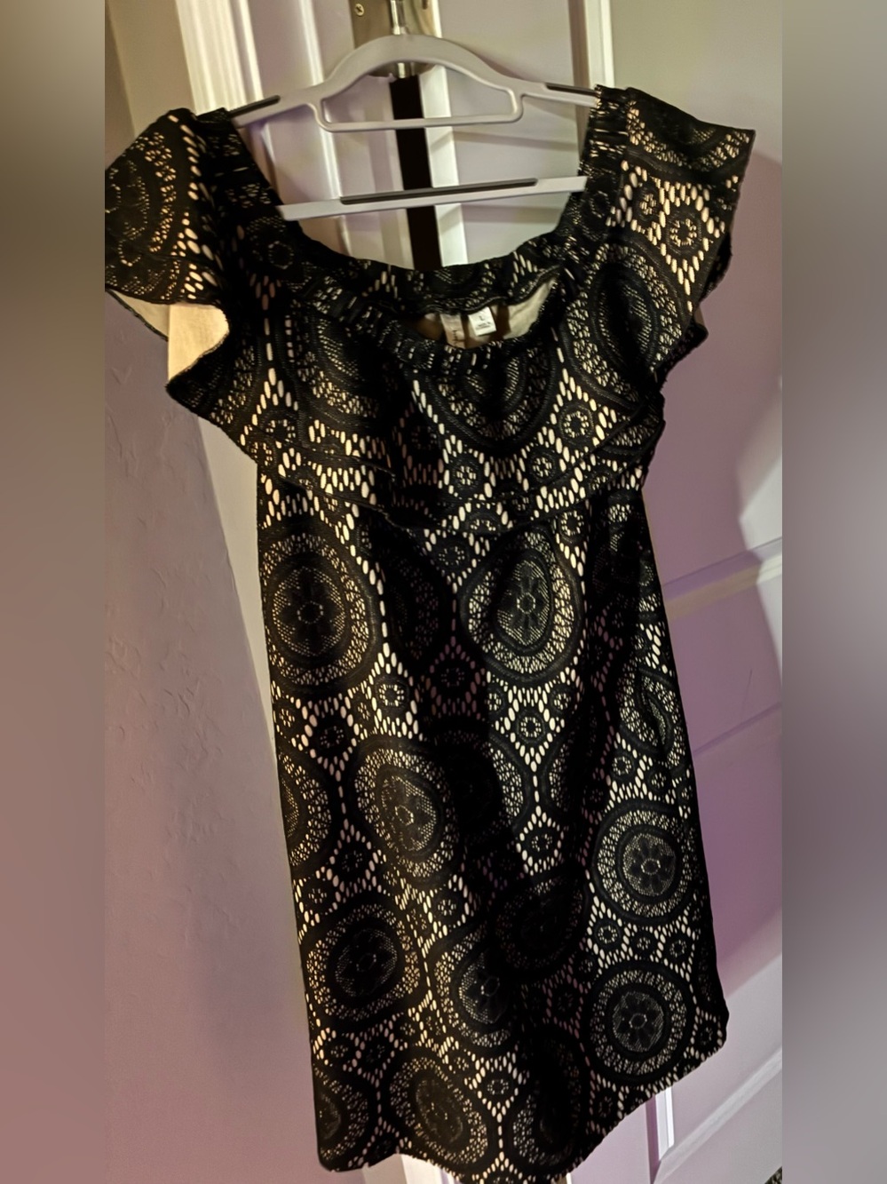 Tacera Black Lace One-Shoulder Dress with Neutral Lining